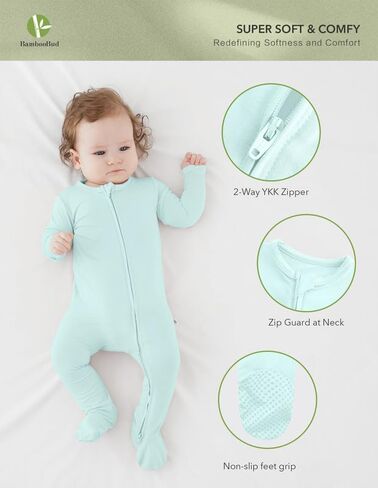 Baby Footie Romper Pajamas Unisex Newborn Infant Footed Pjs Zipper Rompers Viscose from Bamboo Sleepwear in Saudi Arabia