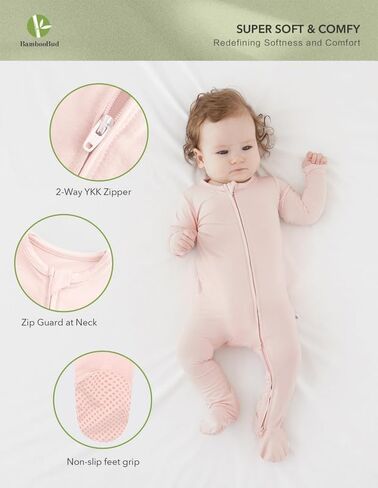 Baby Footie Romper Pajamas Unisex Newborn Infant Footed Pjs Zipper Rompers Viscose from Bamboo Sleepwear in Saudi Arabia