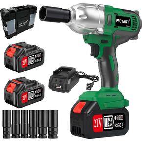 1/2 Inch 800Nm Brushless Impact Wrench Kit, 2x4.0Ah Batteries, 6 Sockets, Storage Tool Box for Car Tire Truck RV