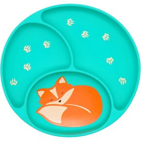 Silly Goose Suction Plate for Babies and Toddlers, Cute Fox Design, 100% Silicone, Plate Stay Put with Suction Feature, Divided Design, Microwave & Dishwasher Friendly
