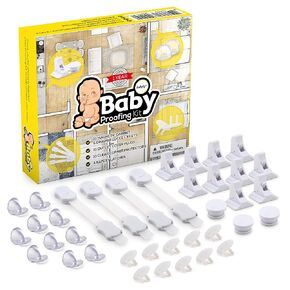 Complete Baby Proofing Kit – Easy Install, Super 3M Adhesive 10 Magnetic Cabinet Locks, 3 Keys, 10 Clear Corner Protectors, 10 Outlet Covers & 4 Cabinet Door Latches, No Drill Required Safety Set