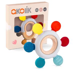 akolik Teething Toys for Babies, Baby Teethers Toy Teething Ring Silicone, Grasping Teething Toy, BPA Free Teething Nursing Accessories for 3+ Months Boy, Girl Toddlers (Blue)