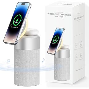 COLSUR Bluetooth Speaker, Magnetic Wireless Charger, Bluetooth Speakers with Night Light, 2 in 1 Wireless Charging Station for iPhone 15/14/13/12 Series, AirPods Pro/3/2（Gift Ideal）