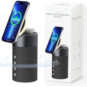 مكبر صوت بلوتوث COLSUR مع ضوء ليلي - شاحن لاسلكي 3 في 1 Mag-Safe لسلسلة iPhone 15/14/13/12، AirPods Pro/3/2، هدايا للرجال والنساء