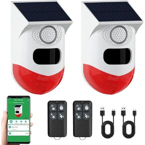 إنذار مستشعر الحركة الخارجية ChunHee WiFi بالطاقة الشمسية، تشغيل تطبيق Tuya، ضوء صفارة أمان الصوت 130 ديسيبل مع جهاز تحكم عن بعد، كاشف حركة مقاوم للماء IP67 للمنزل، الفيلا، المزرعة، الحظيرة، الفناء، حظيرة الدجاج 2 حزمة in Kuwait