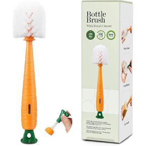 2-in-1 Bottle Brush with Detail Brush, Cute Carrot-Shaped Baby Bottle Cleaning Brush Set for Water Bottles, Baby Bottles, Cups, breast pump parts.