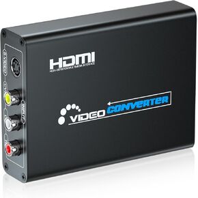 RCA Svideo to HDMI Converter with RCA and Svideo Cables, AV Svideo HDMI Adapter, Composite AV RCA to HDMI Converter for PS1/PS2/Wii/NGC/DVD/VHS/VCR