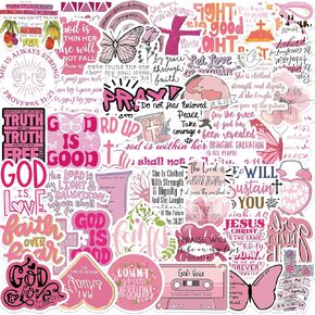 50PCS Bible Verse Stickers Inspirational Pink Christian Stickers Faith Stickers Bible Scripture Stickers Religious Stickers for Adults Jesus Stickers Faith Based Gifts