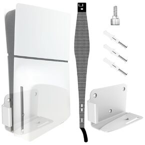 Holembry for PS5 Slim Wall Mount Kit with Dust Cover Net, Aluminum Alloy PS5 Slim Wall Mount with Bottom Vent ＆ Screw, Hook, PS5 Slim Dust Filter Anti-Pet Hair, Anti-Scratch, Washable, Reusable, White