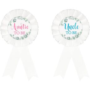 Auntie To Be Tinplate Badge Pin, Uncle To Be Tinplate Badge Pin, Gender Reveal Baby Shower Pin, Green Leaves Aunt Satin Fabric Button, Uncle Satin Fabric Button Party Decoration - White 2pcs