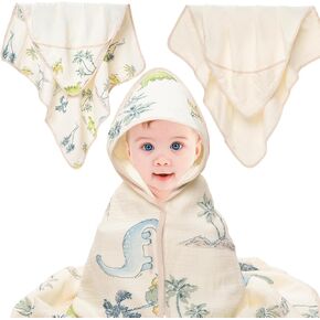 Muslin Hooded Baby Towels for Newborn 2 Pack 31.5 x 31.5 Inch Ultra-Soft Absorbent 100% Cotton Baby Bath Towel with Hood, for Infant Toddler and Kids, Baby Stuff Bath Shower Gifts