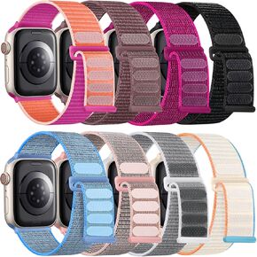 Soft And Breathable Sport Nylon Loop Strap Compatible with Apple Watch Bands 38/40/41MM, 42/44/45/49MM, Women Men Adjustable Straps for IWatch Series SE 9/8/7/6/5/4/3/2/1 Ultra 8Pack