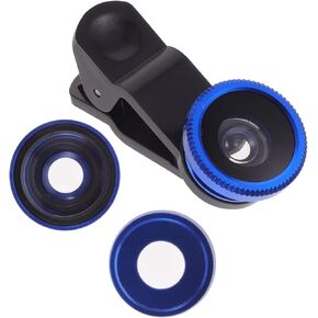 Hemobllo Phone Camera Lens - 3 in 1 Cell Phone Camera Lens Kit 180° Fish Eye Lens + 0.67 Angle Lens + Macro Lens Portable Phone Lens Kit Universal Lens Clip for Most Smartphones (Blue)