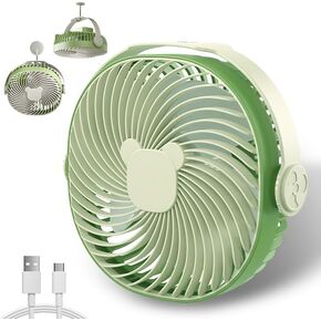 Small desktop fan, portable USB charging fan, 360 ° inclined hanging personal mini fan, plug and play night light fan, strong wind, ultra quiet, 3-speed mode (green)
