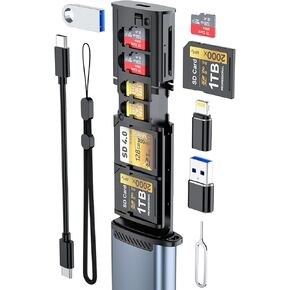 SD Card Holder Case with High-Speed USB 3.1 Type-C SD/TF Card Reader, SD Card Reader for iPhone, Android, Trail Cameras and Drones Plug and Play Micro SD Card Reader Adapter