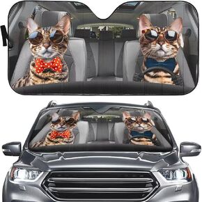 Personalized Cat Driving Auto Front Windshield Sun Shade Family Car Sunshades Animal Car Front Window Funny Shades 57x27.5 Inches Truck SUV Sun Visor UV Rays Blocks, ZSuns24042404