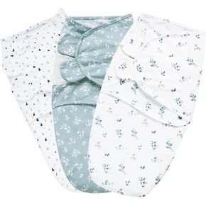 PHF 100% Cotton Baby Swaddle Sleep Sacks for Newborn, 3 Pack Baby Swaddles 0-6 Months for Baby Boys and Girls, Swaddle Sack Easy Adjustable, Baby Swaddle Blanket Wrap, Baby Essentials (Floral)