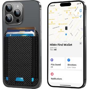 HiWe for MagSafe Wallet with Find My Built in, Magnetic Card Holder for iPhone 15/14/13/12 Series, Vegan Leather, Fit 5 Cards, Slim, RFID Blocking, Carbon Fiber Black