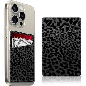 Leather Phone Card Holder, Cute Phone Wallet Stick On, Credit Card Holder for Phone Case, Double Pocket Sticker Back of Most of Phones, Black White Diamond Grid