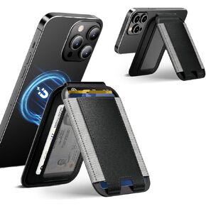 for Magnetic Wallet, Compatible with Magnetic Wallet,for iPhone Wallet with Adjustable Stand,for iPhone 15/14/13/12 Series,Not for iPhone 13/12 Mini,3 Card Holder,Fit Card & Cash,Black
