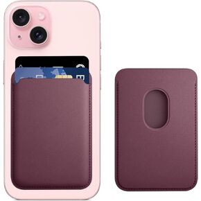 S. Dawezo Magnetic Wallet Card Holder Compatible with iPhone 15/14/13/12 Series & Magsafe Case, RFID Card Holder with Magsafe Magnet, Leather Wallet, Mulberry