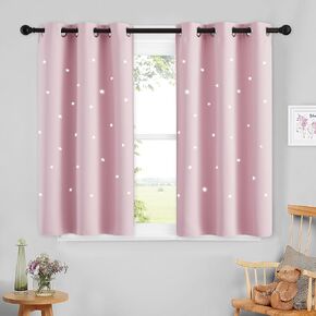 NICETOWN Baby Pink Room Darkening Star Curtains 45 inch Long for Girls Bedroom, Space Themed Kids Window Curtain Grommet Top Galaxy Constellation Curtain Drapes for Nursery, 1 PC, 34" W x 45" L