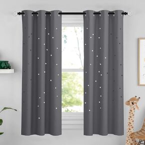 NICETOWN Grey Star Blackout Curtains for Kid's Bedroom Grommet Thermal Insulated Room Darkening Printed Curtains for Living Room Nursery Curtains for Baby, 1 Piece, 42 x 63 Inch