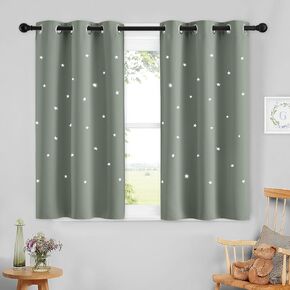 NICETOWN Blackout Star Curtains for Kids Room Boys Girls Twinkle Stars Thermal Insulated Cute Soft Curtain Drapes, Grommet Top Short Covering for Small Window, 1 Panel, 34" W x 45" L, Sage Green