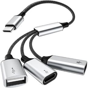 TiMOVO USB C Splitter Cable, USB C Male to 3 USB C Female Adapter with Fast Charging, Data Transfer, 3 in 1 OTG Type C Cord Converter for iPhone 15/15 Pro/15 Pro Max/15 Plus, iPad Pro/Air, Mac,Samsung