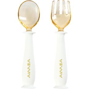 Toddler Forks and Spoons Set with travel case, Kids utensils for self-feeding bendable handle,Safe silicone Children Spoon and Fork,Toddler utensils,Silicone Grip and PPSU Head, Aged 6M+