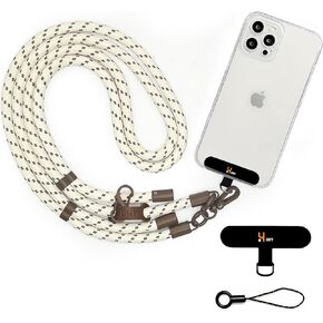 UHY Crossbody Phone Lanyard for Most Smartphones Adjustable Mobile Phone Lanyard,phone lanyard crossbody can hold headphones, keys, wallet, etc.Cellphone lanyard with cell phone spacer（white-brown）