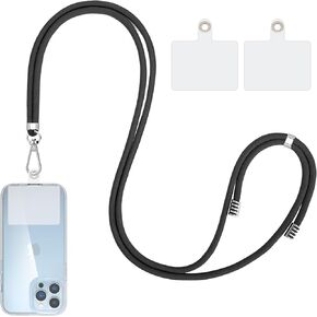 Crossbody Cell Phone Lanyard, Universal Phone Lanyards with 2 Pack Clear Patch Compatible with Most Phones (Black)