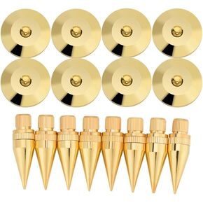 8 Pairs 6 x 36MM Copper Speaker Spike Set Subwoofer CD Audio Amplifier Turntable Isolation Stand Cone Feet + Base Pad Shockproof Feet Mat for Speaker, Amplifier, CD DVD Player, Turntable Recorder