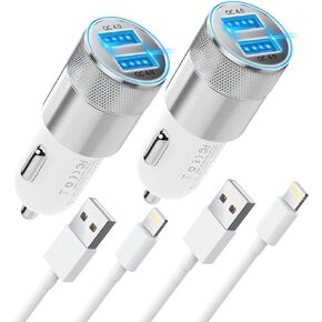 [Apple MFi Certified] iPhone Fast Car Charger, Dual USB A Rapid Car Charger with 2x3Ft Lightning Cable Cord Compatible for iPhone 14/13/12/11/Pro Max/XS/XR/X/8 Plus/7/SE, iPad, Airpods