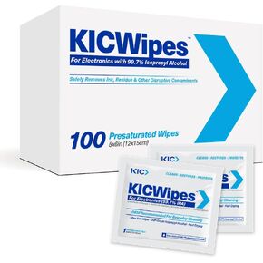 KICTeam - Electronic Cleaning Wipes with 99.7% Isopropyl Alcohol (100 Wipes) - 5" x 6"