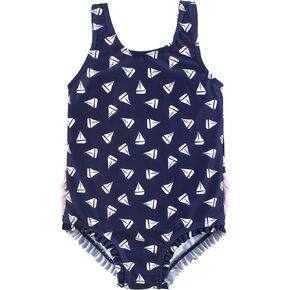 Hudson Baby Baby Girl's Toddler Swimsuit, Navy Sailboats, 4T