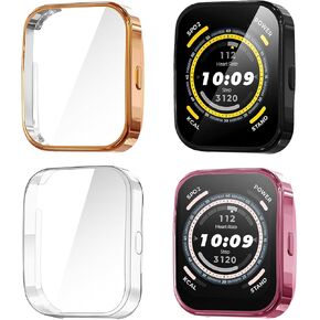 Suoman 4 Pack Screen Protector Case for Amazfit Bip 5, All-Around Protective Soft TPU Flexible Bumper Screen Protective Case for Amazfit Bip 5 Smartwatch (Black+Rose Gold+Pink+Clear)