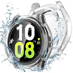 Miimall Waterproof Case for Samsung Galaxy Watch FE/5/4 40mm Protective Bumper Case with Tempered Glass Screen Protector, No Fog Hard PC Cover for Galaxy Watch FE/5/4 40mm Case Frosted Black
