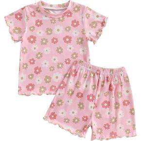 Toddler Baby Girl Clothes Floral Print Short Sleeve Crewneck Tshirt Shorts Set Cute Summer Outfits For Girls