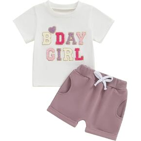 Baby Birthday Girl Outfit Birthday Girl Letter Short Sleeve T-Shirt Elastic Shorts Summer Princess 2 Piece Clothes