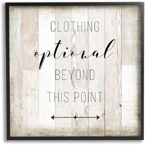 Stupell Industries Clothing Optional Beyond This Point Sign Rustic Pattern, Designed by Amanda Murray Black Framed Wall Art, 24 x 24, Brown