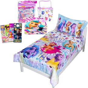 My Little Pony Sheet Set - My Little Pony Bedding Bundle for Toddler Beds includes 1 Flat Sheet, 1 Fitted Sheet, 1 Pillow Cases, 1 Quilted Bedspread, More | MLP Bedding