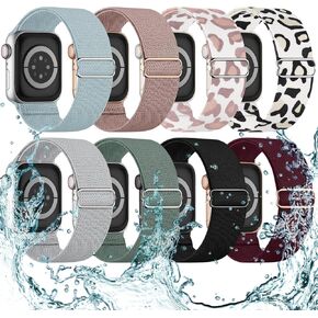 8 Pack Stretchy Solo Loop Compatible with Apple Watch Band 40mm 41mm 42mm 44mm 45mm 38mm 49mm, Splash-Proof Sweat-Wicking Nylon Elastic Strap Women Men for iWatch Series 9 8 7 6 5 4 3 SE Ultra 2
