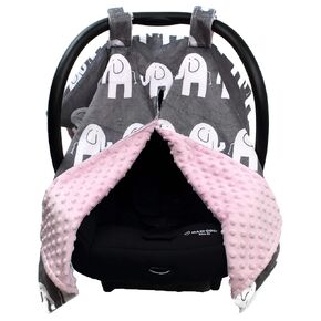 Dear Baby Gear Deluxe Car Seat Canopy, Custom Minky Print White Elephants, Pink Minky Dot