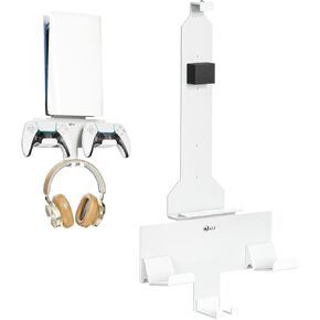 WALI Wall Mount Kit for All PS5, Steel Wall Mount for PlayStation 5 with 2 Detachable Controller Holder and Headphone Hanger, White (WMH004)