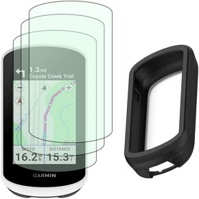 Screen Protector (3+1pack) for Garmin edge explore 2 and Silicone Case Cover,Tempered Glass Film Anti-Scratch High Definition Full Coverage