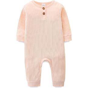 Unisex Newborn Clothes 0-12 Months Long Sleeve Snaps up Solid Ribbed Knit Baby Outfits