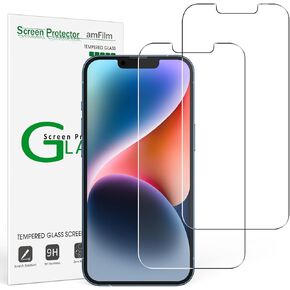 amFilm Essential Screen Protector for iPhone 14 iPhone13 iPhone 13 Pro 6.1", Premium 9H+ Tempered Glass, Anti-Scratch, HD-Clear and Touch-Sensitive, Case Friendly, 2 Pack