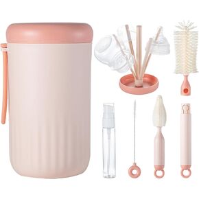 Travel Bottle Cleaner Kit, 6-in-1 Baby Bottle Brush with Silicone Bottle Brush, Nipple Brush, Straw Brush, Drying Rack, Dispenser, Organizer, Baby Travel Essential, Gifts for New Mom - Blue