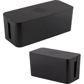 Simplify 2 Pack Cable Organizer Box | Multi-sized | Hidden Storage with Lid | Chargers & Wires | Computer & TV Cords | Black